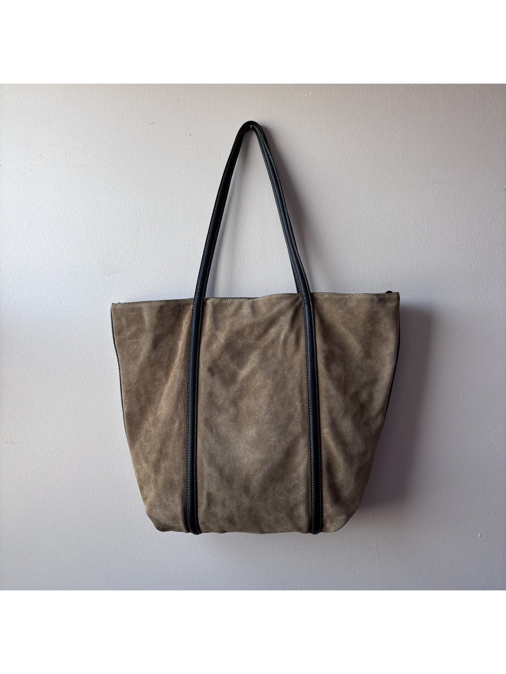 Zara Suede Tote Bag with Black Handles